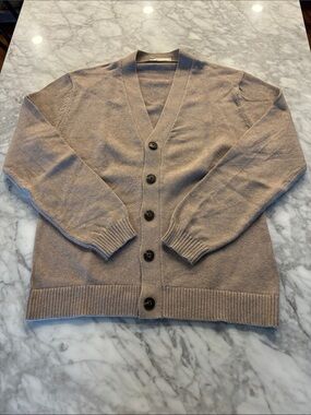 Everlane Men's Taupe Button-Up V-Neck Cardigan